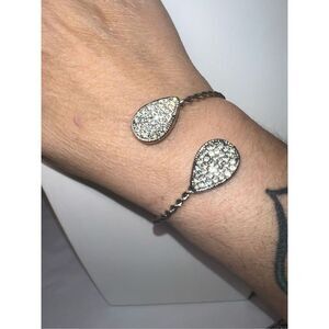 Silver Tone and Crystal Encrusted Tear Drop Adjustable Bracelet